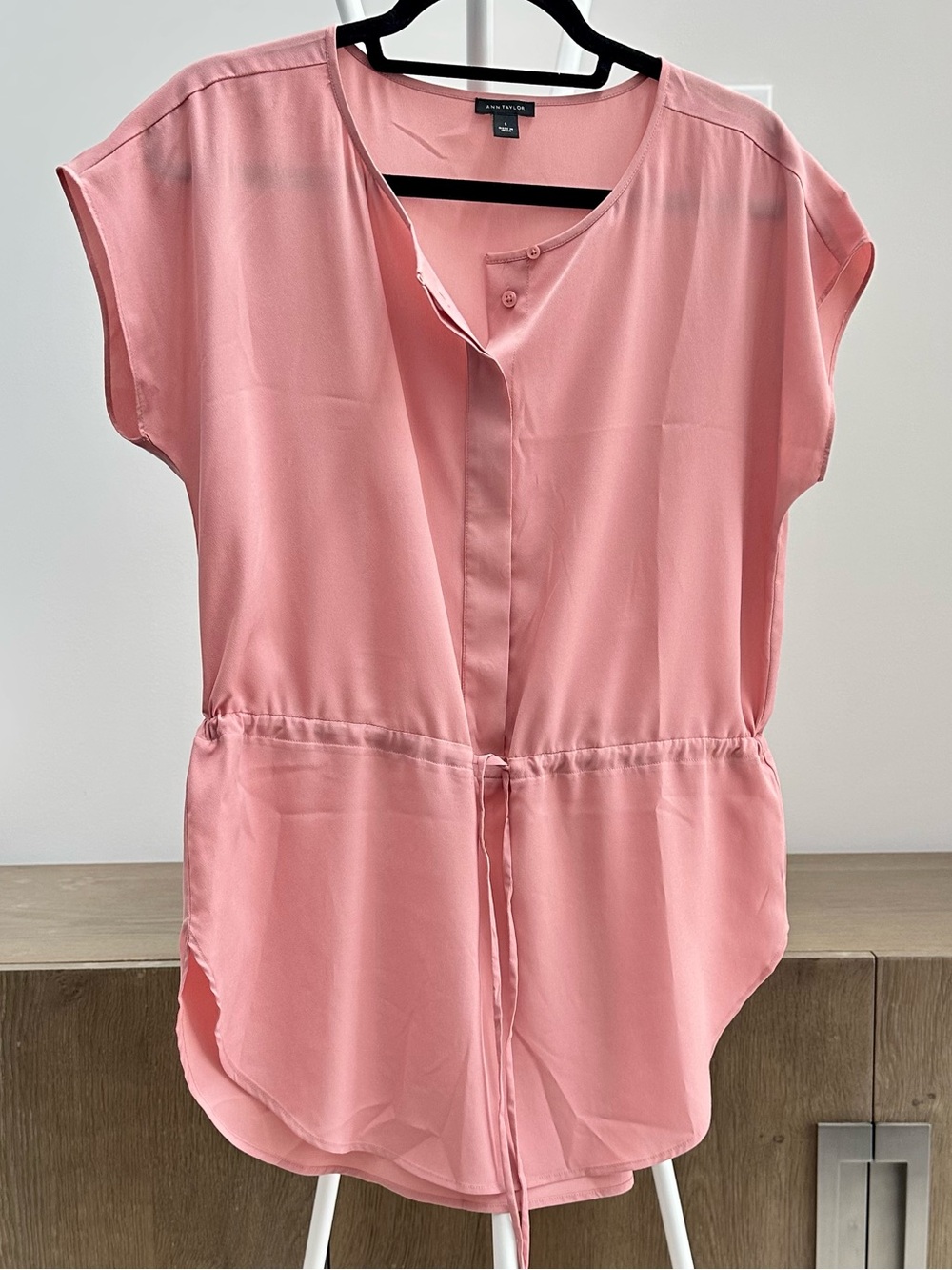 Ann Taylor Salmon-Pink Drawstring Tunic Top
